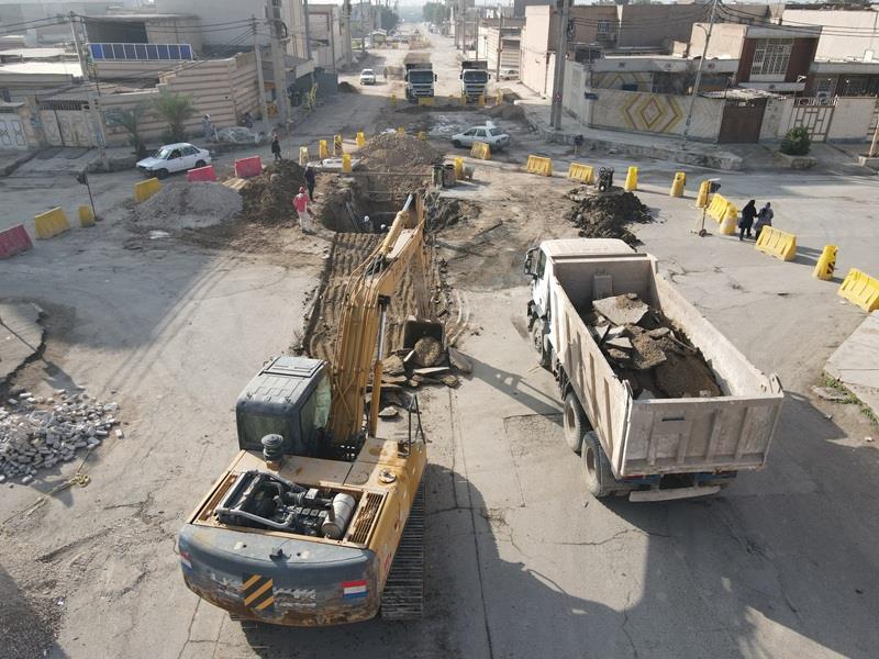 روند اجرایی پروژه فاضلاب اهواز در خیابان معرفت