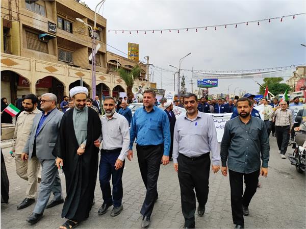 حضور کارکنان شرکت آبفا خوزستان در تجمع عظیم مردمی حمایت از مردم غزه