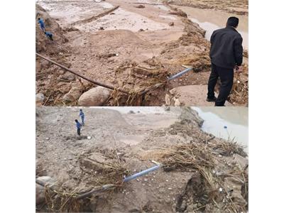 تخریب بیش از 2 کیلومتر از خطوط انتقال آب شرب باغملک در اثر سیلاب